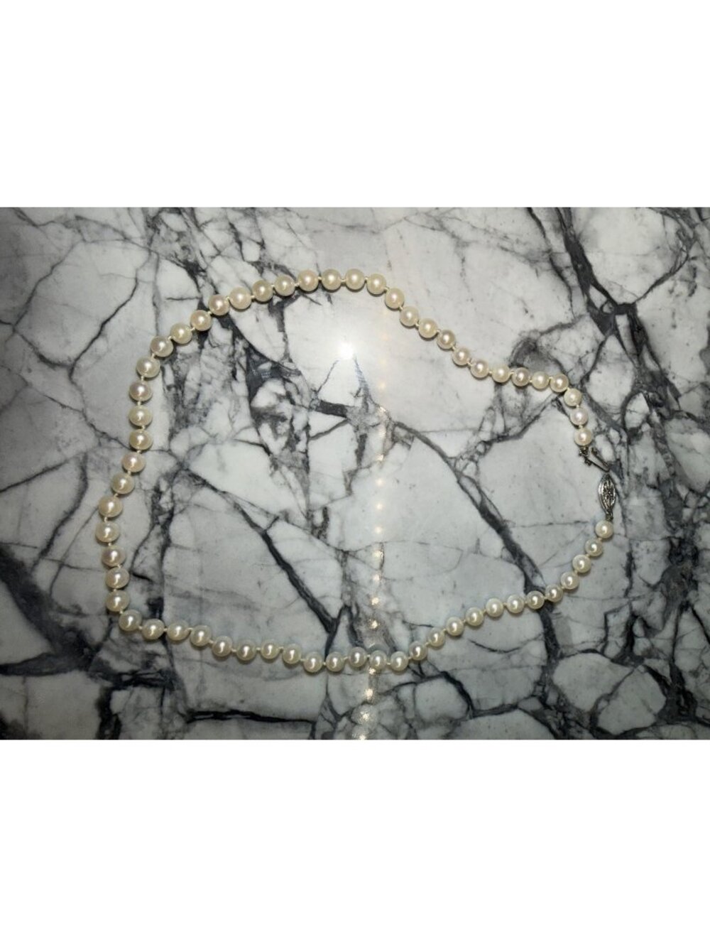 VTG Cultured Pearls 15” Choker Style 10K White Gold Clasp Floral